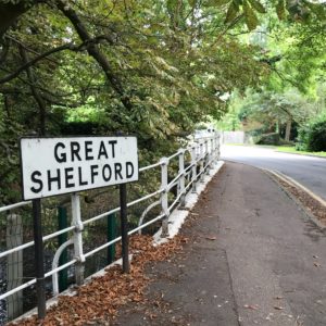 Photo of the Great Shelford sign at the bridge between Great and Little shelford