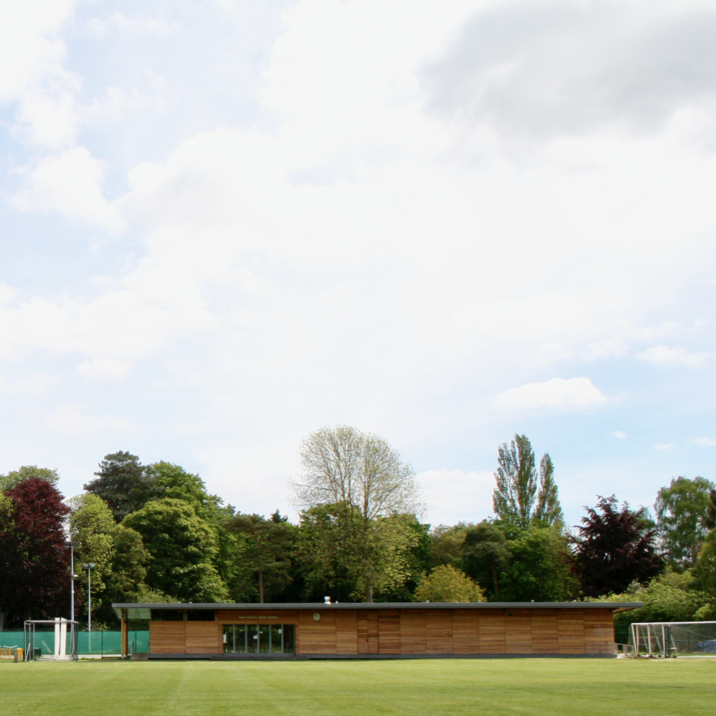 Photo of the Great Shelford Sports Pavillion viewed from across the Rec