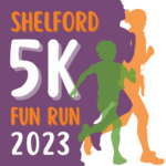 Graphic with 3 running figures and text: Shelford 5k Fun Run 2023 